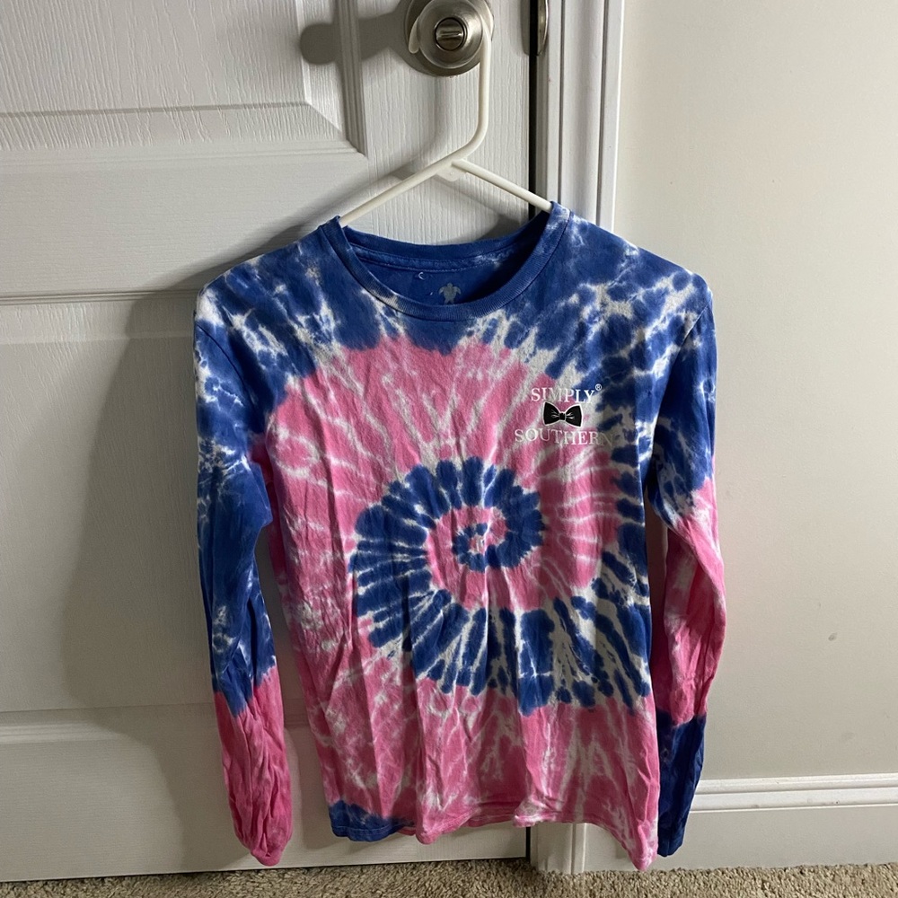 Pink and blue tie-dye shirt from simply southern